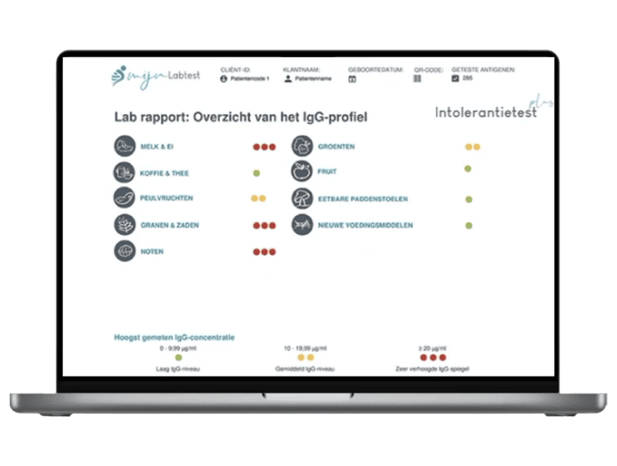 Esempio del test di intolleranza alimentare con i risultati visualizzati su un computer portatile