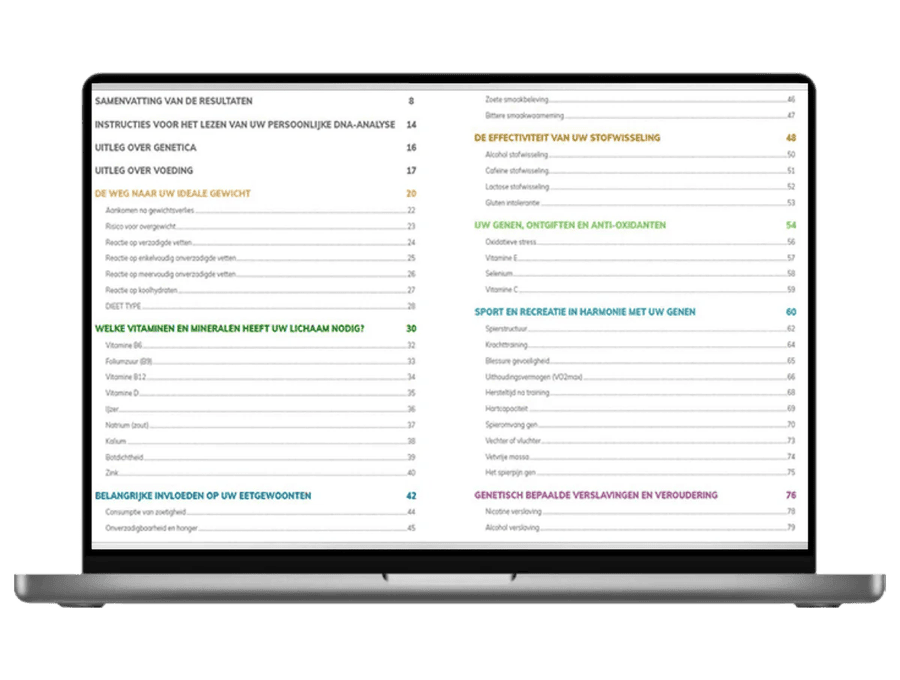 Esempio di risultato del test del DNA Nutri-Gene pro visualizzato su un laptop